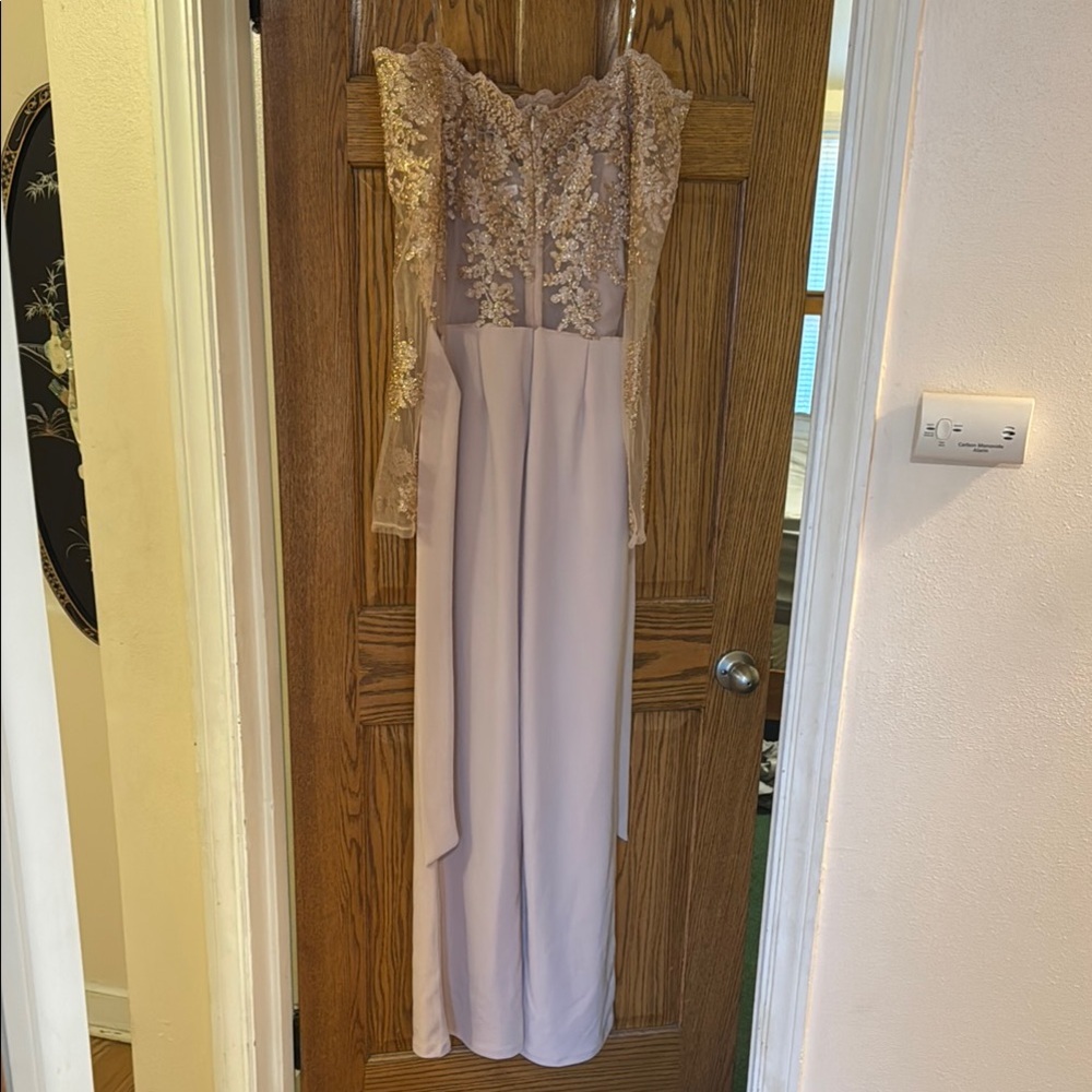 Cream and Gold Long Sleeve jumpsuit with Sweetheart Neckline - Picture 6 of 7